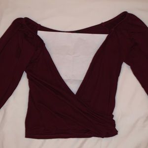 cute going out top, cropped long-sleeve maroon
